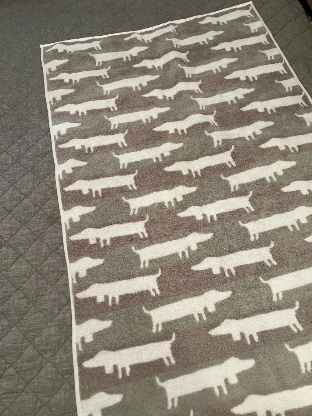 Alex & Zoe bath towel dachshund print doxie white gray NTW